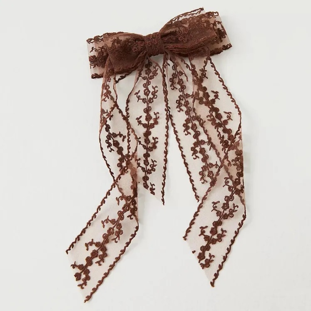 Free People Vera Lace Bow NWT Romantic Brown Lace
